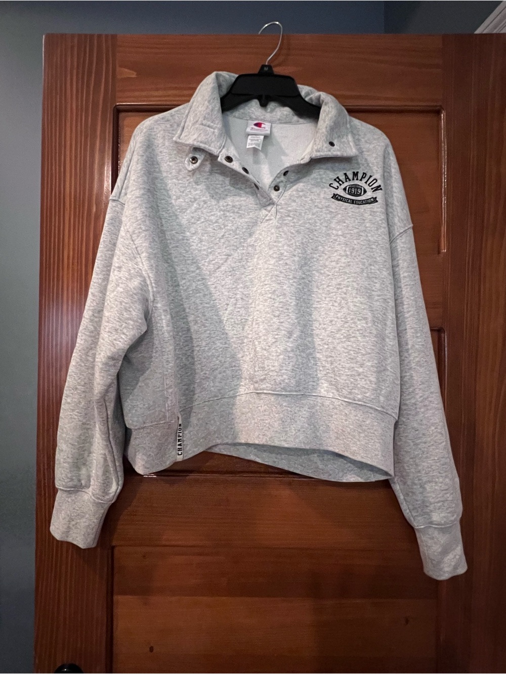 Champion Heather Gray Snap-Button Funnel Neck Pullover